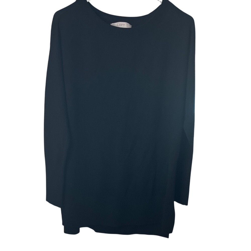 LOFT Womens Small Black Crewneck Long Sleeve Fine Knit Pullover Sweater‎ 450577